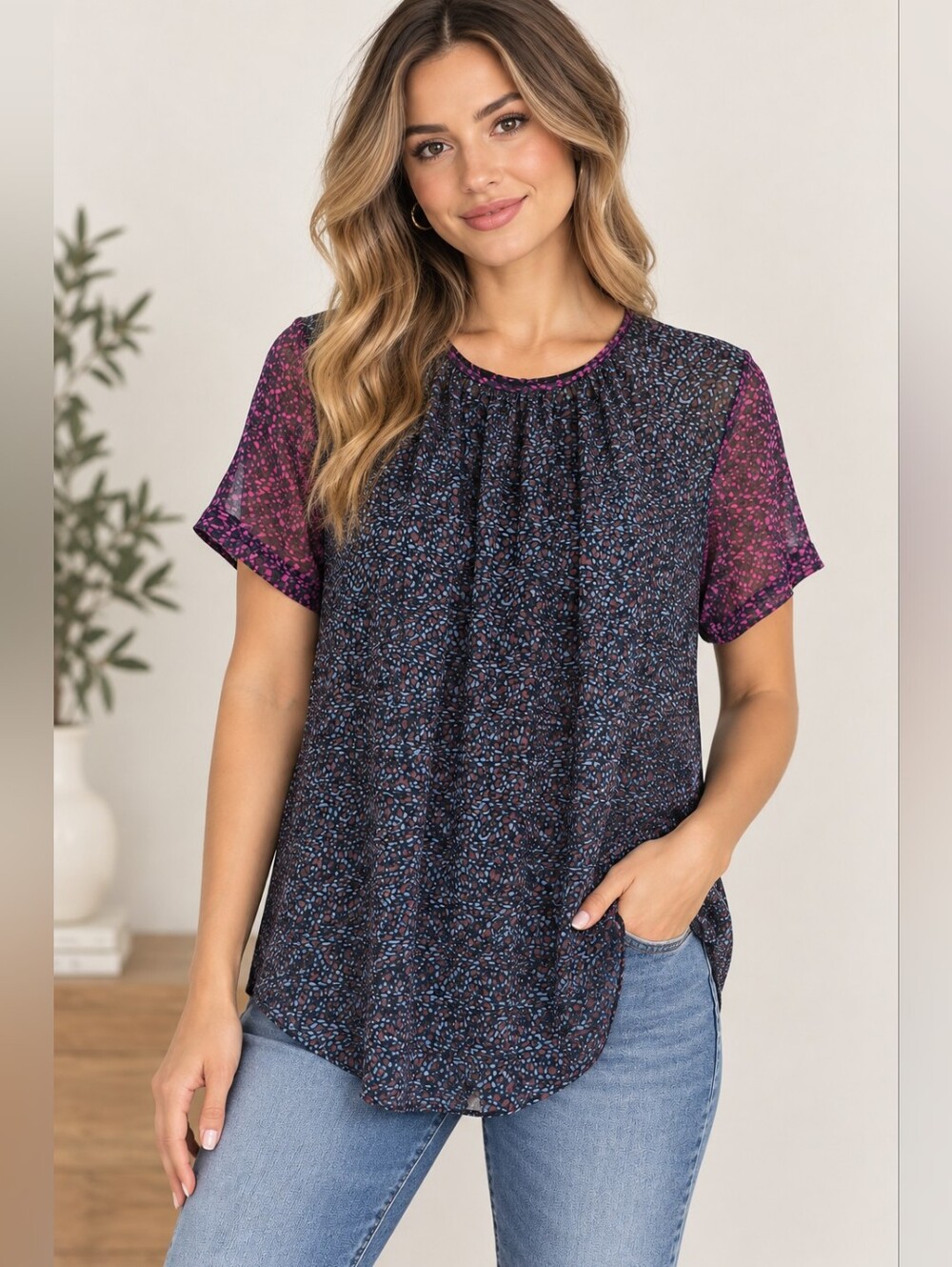 Wilfred Aritzia Printed Sheer Silk Blouse